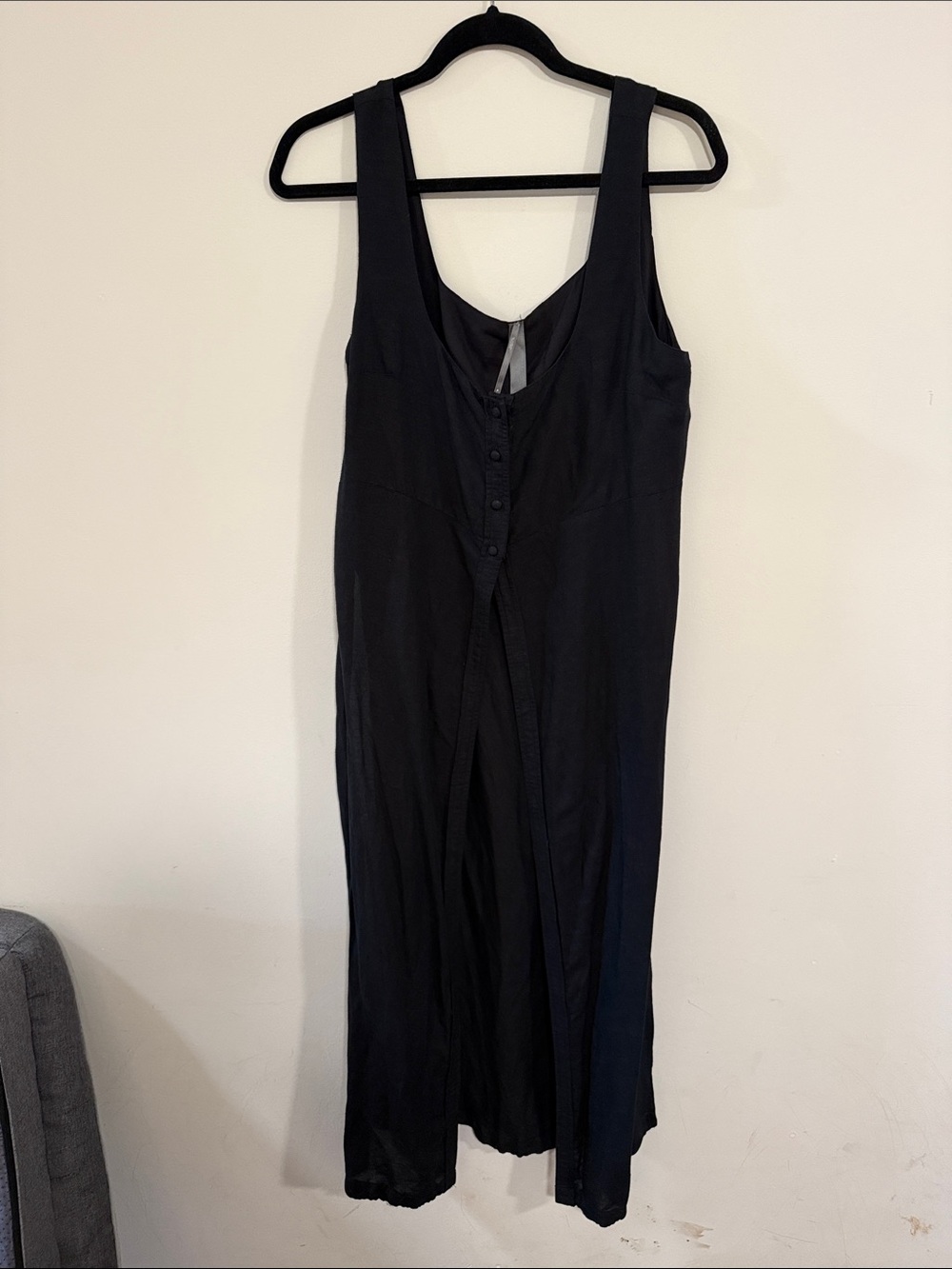Anthropologie Black Sleeveless Button-Front Linen Blend Top